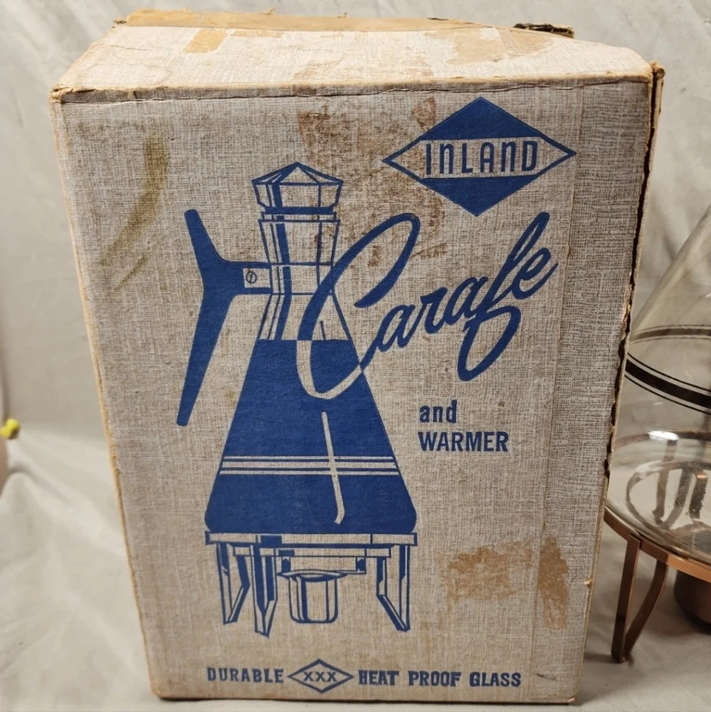 Antique Inland Copper/Glass Coffee Carafe Warmer Mid Century New In Box